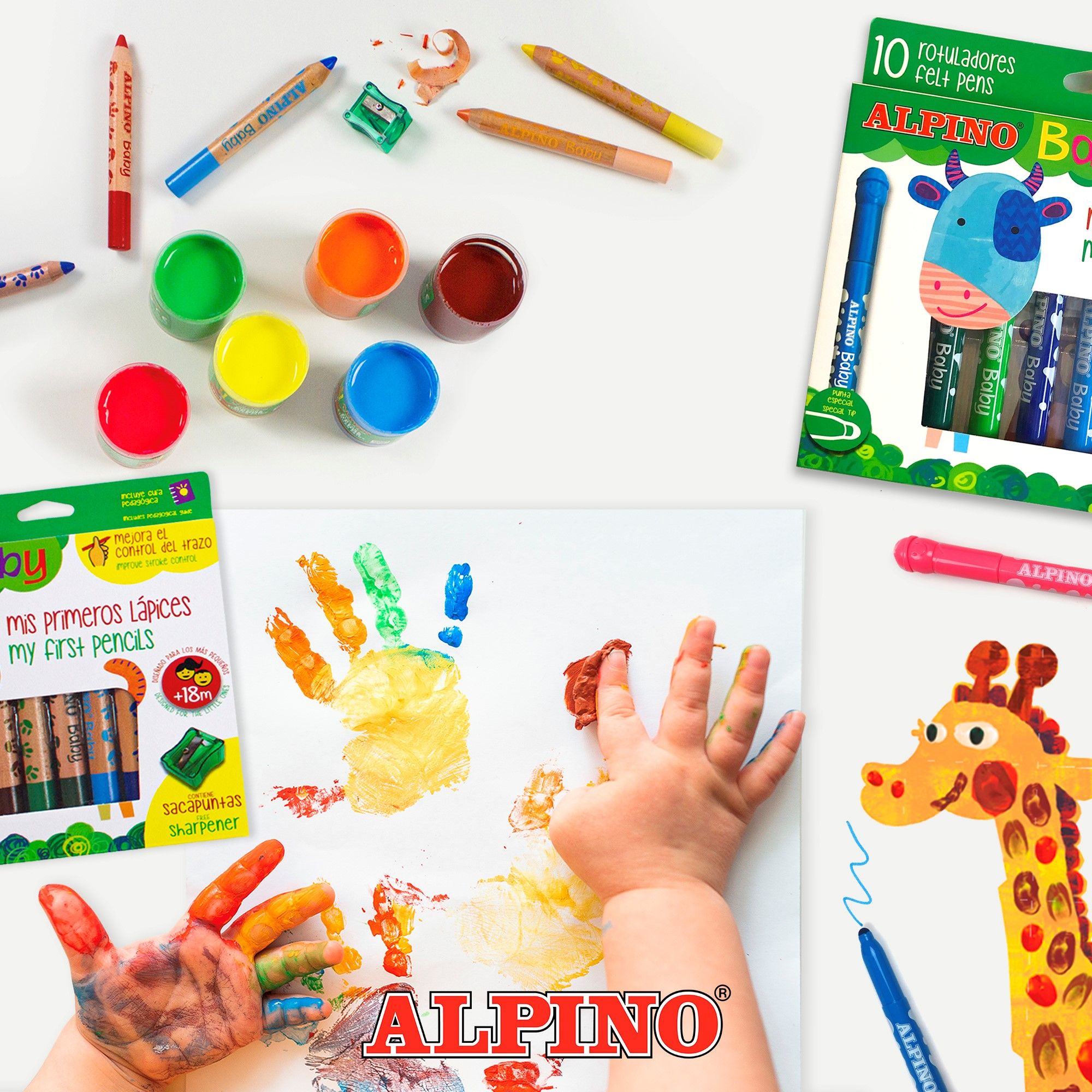 ALPINO BABY Thick wax crayons 6 colors + jungle cards - Ikonka